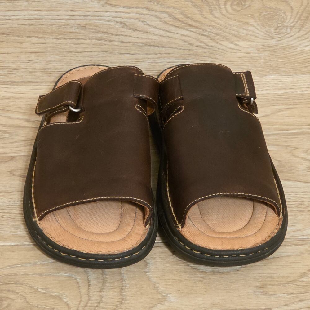 Born Mens Brown Leather Slip On Open Toe Sandals Size 10 / 44 Slides - Picture 2 of 10